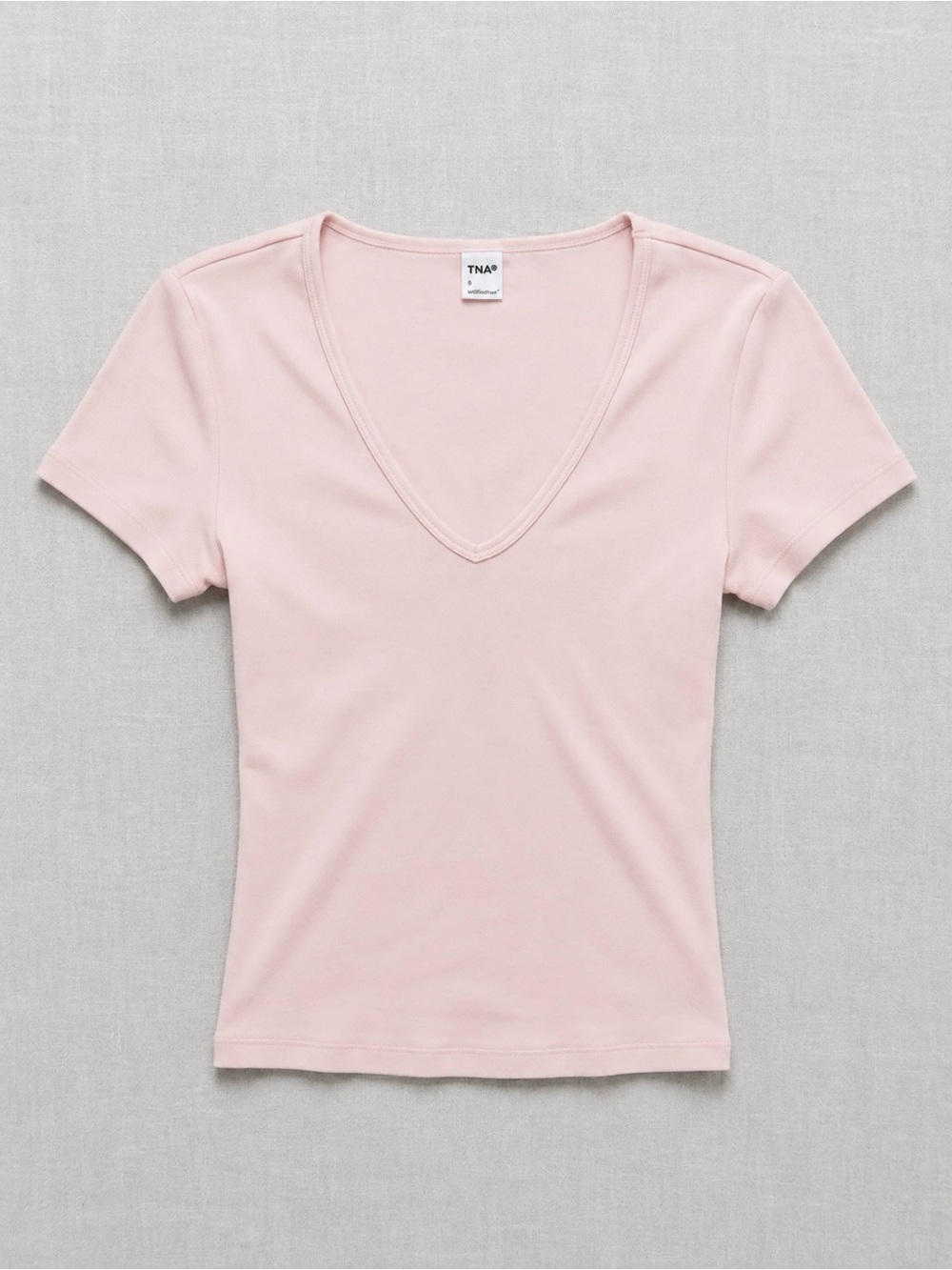 Aritzia TNA Women's V-Neck Short Sleeve Tee in Pale Blush